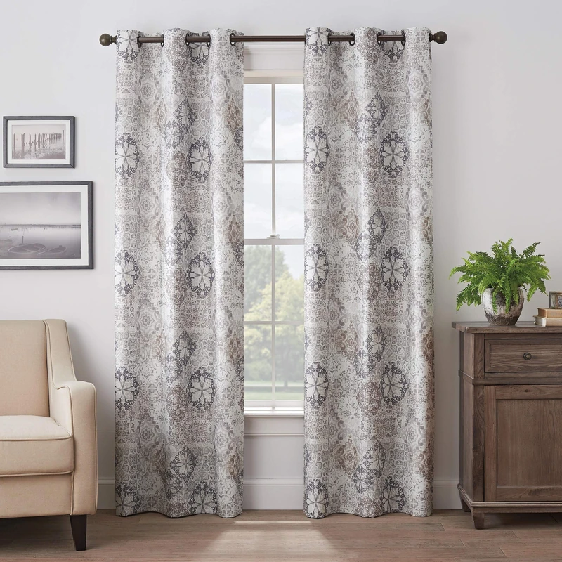 Eclipse Martina Medallion Grommet Top Curtains for Bedroom, Single Panel, 40" x 108", Taupe
