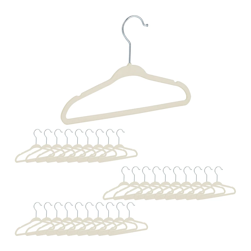 Relaxdays Velvet Coat Hangers (Pack of 30) - Cream Non-Slip