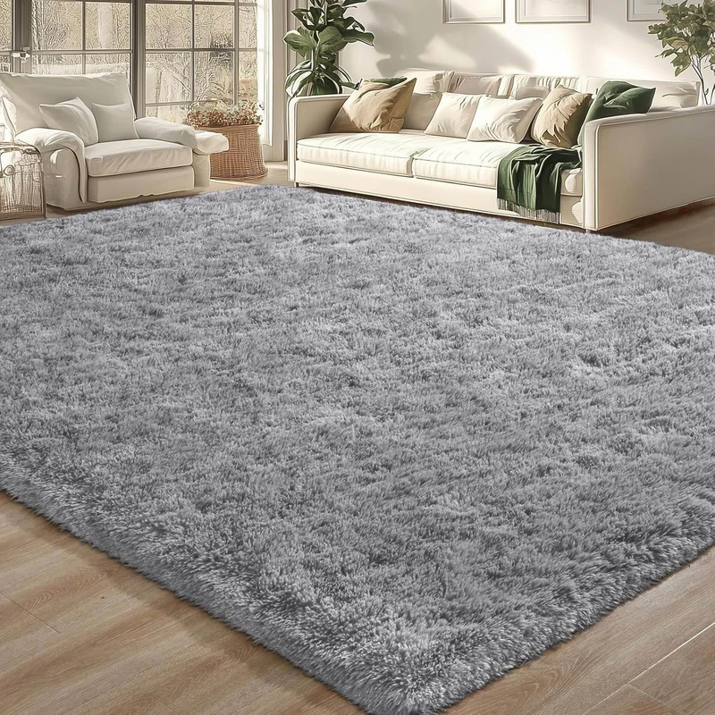 Merelax Soft Modern Indoor Large Shaggy Rug for Bedroom Livingroom Dorm Kids Room Home Decorative, Non-Slip Plush Fluffy Furry Fur Area Rugs Comfy Nursery Accent Floor Carpet 5 X 8 Feet, Grey