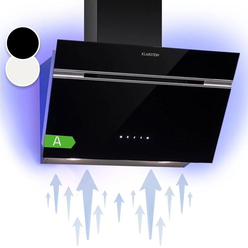 KLARSTEIN Alina 60 Angled Cooker Hood - 600m³/h Air Flow, Touch Panel, LED Backlighting, Quiet 63dB, Energy Class A, Black, Ducted & Recirculating