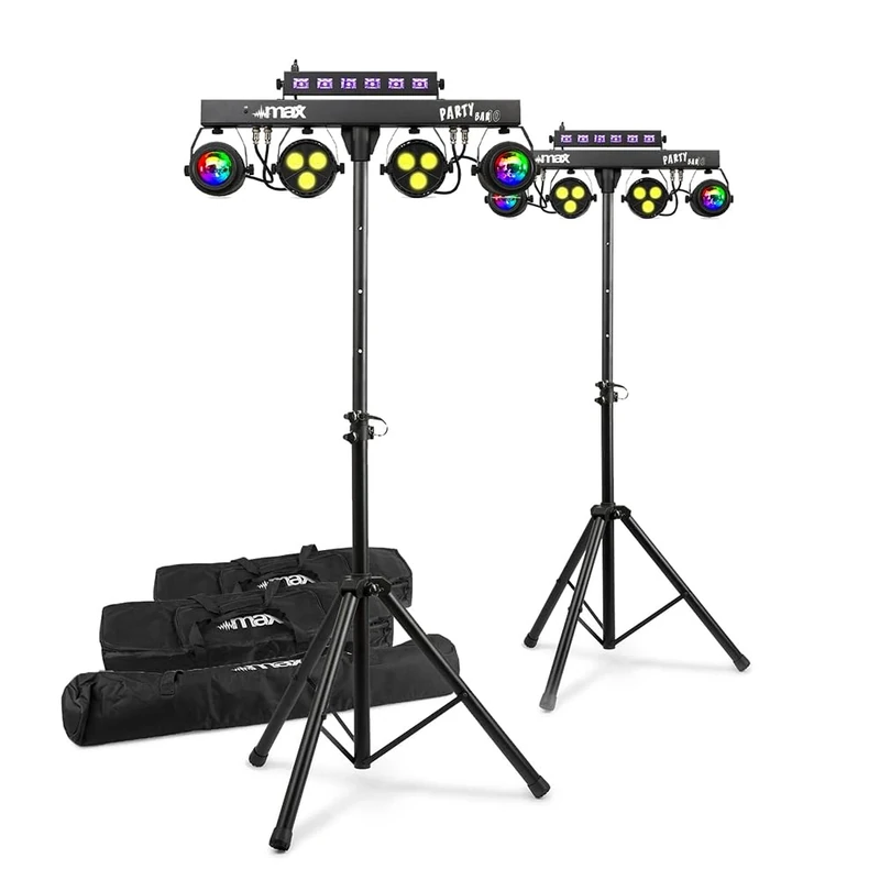 MAX Partybar10 Disco Party Lights Pair – Portable DJ Lighting System with Disco Light Bar Packages and Convenient Carry Bag, Ideal for Mobile DJs, Events and Stage Performances