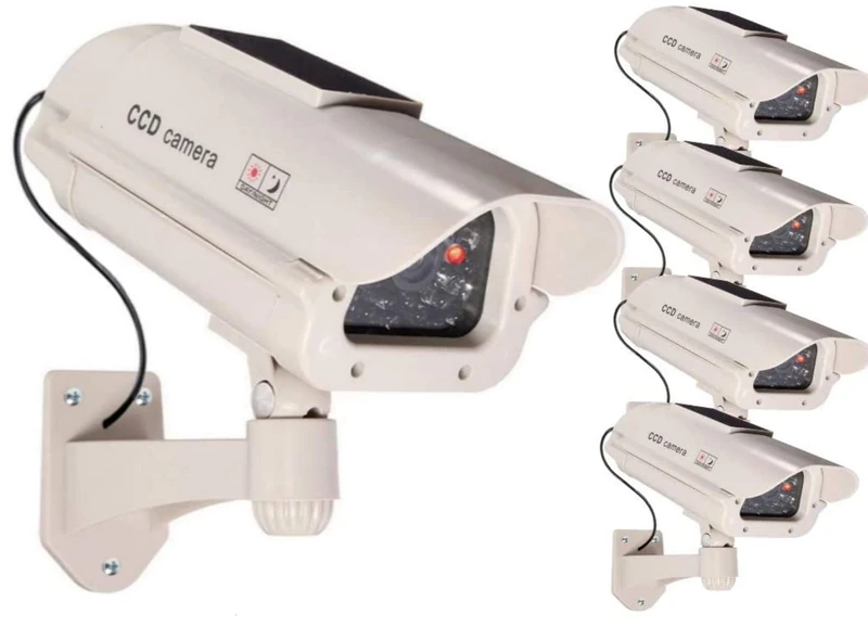 4 Large Dummy Camera Solar Dummy with Lens with Flashing Light for Indoor and Outdoor Use Waterproof