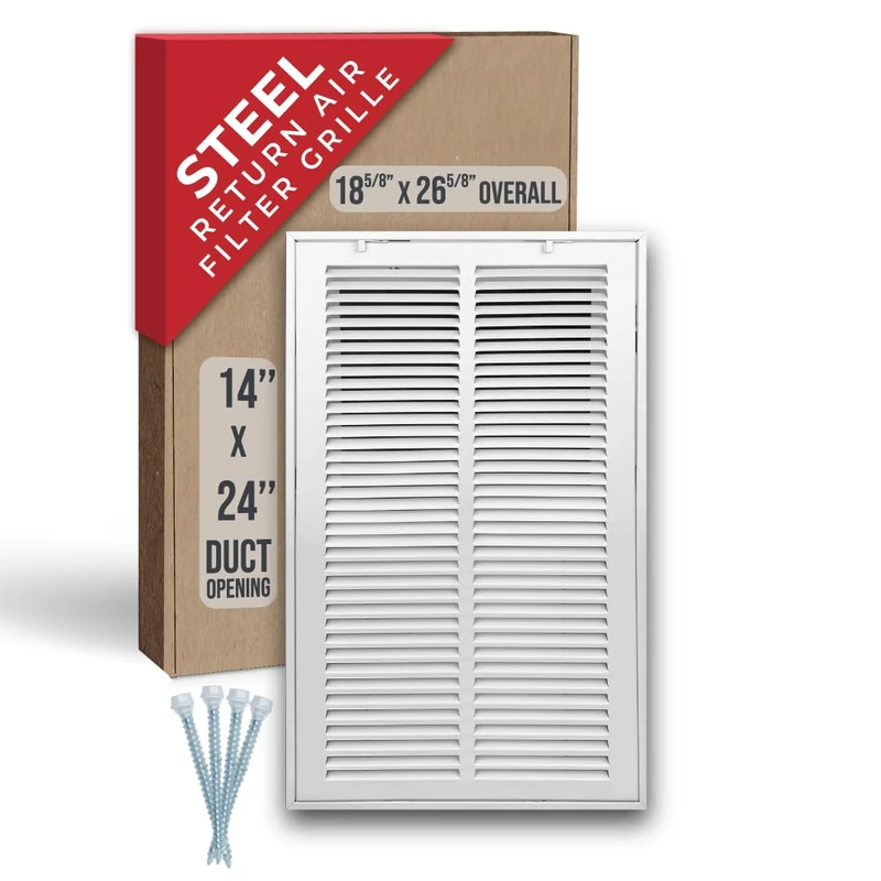 Handua 14"W x 24"H [Duct Opening Size] Steel Return Air Filter Grille [Removable Door] for 1-inch Filters | Vent Cover Grill, White | Outer Dimensions: 16 5/8"W X 26 5/8"H for 14x24 Duct Opening - Image 1