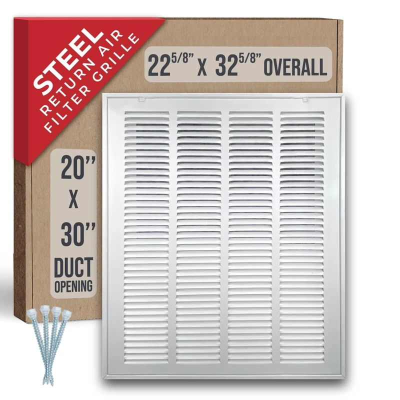 Handua 20"W x 30"H [Duct Opening Size] Steel Return Air Filter Grille [Removable Door] for 1-inch Filters | Vent Cover Grill, White | Outer Dimensions: 22 5/8"W X 32 5/8"H for 20x30 Duct Opening