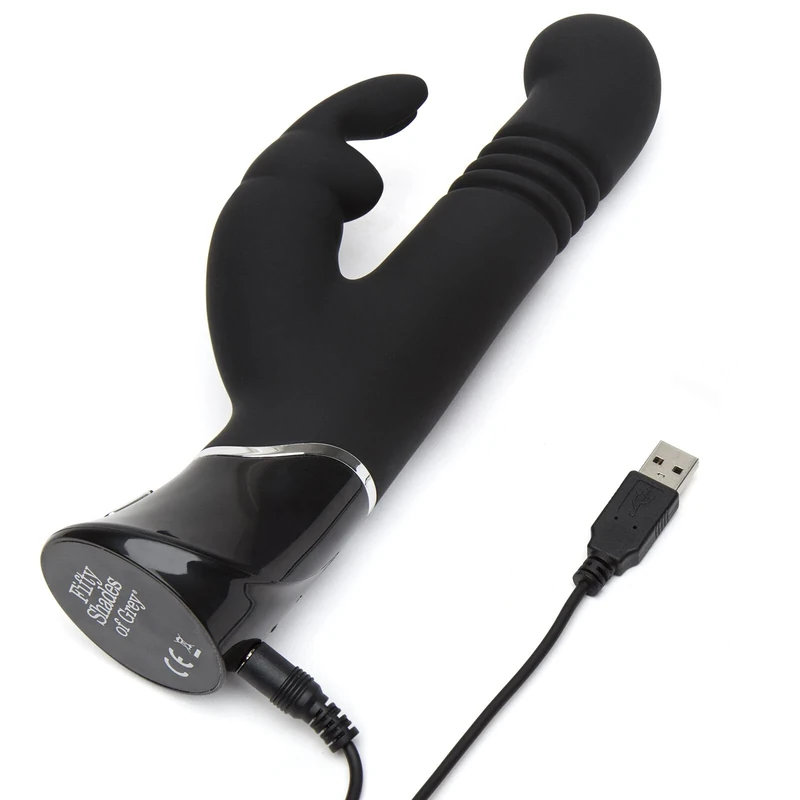 Fifty Shades of Grey Greedy Girl Thrusting Rabbit Vibrator - 4.5 Inch Silicone Thrusting Vibrator for Women - Dual Stimulation Adult Sex Toy - Rechargeable & Waterproof - Black