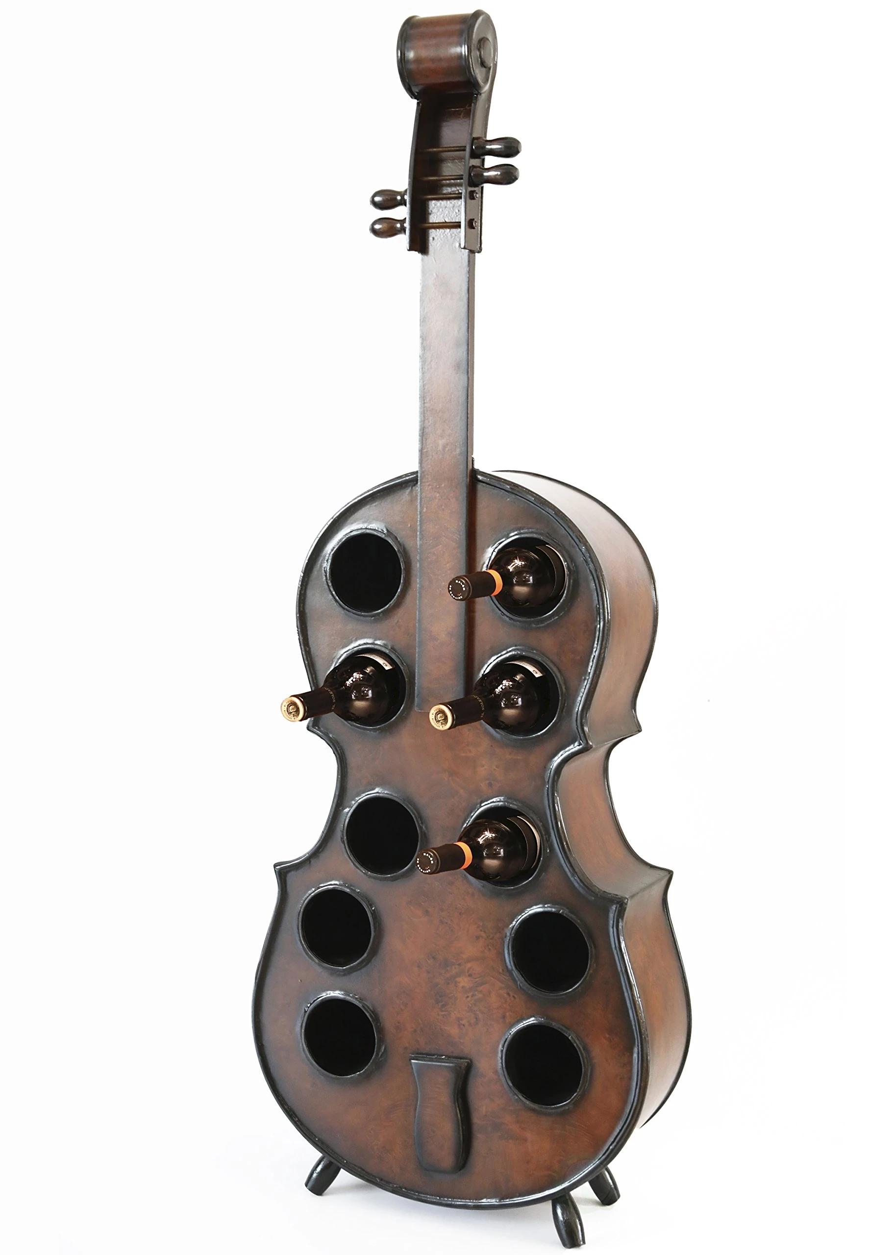 Decorative 10 Bottle Wooden Cello Shaped Wine Rack 53" Inch Floor Violin