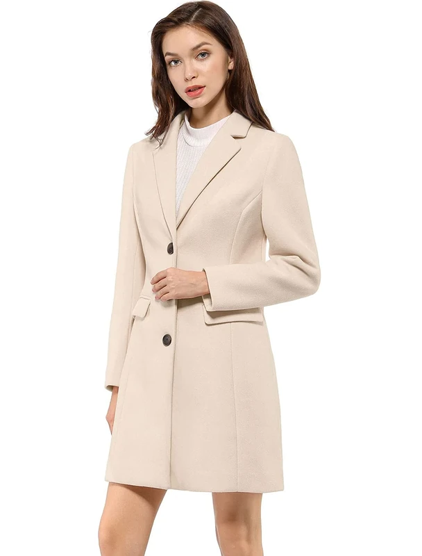 Allegra K Women's Notched Lapel Single Breasted Outwear Winter Coat Cream White S