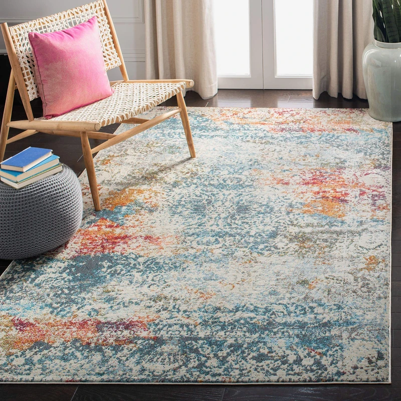 SAFAVIEH Exotic Elegant Rug for Living Room, Dining Room, Bedroom - Luxor Collection, Short Pile, in Ivory and Blue, 183 X 274 cm - Image 1