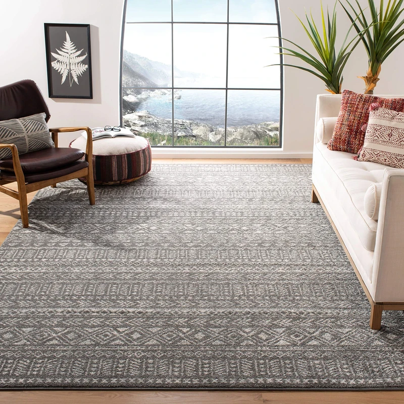 Safavieh Boho Chic Indoor Woven Rectangle Area Rug, Tulum Collection, TUL263, in Dark Grey / Ivory, 183 X 274 cm for Living Room, Bedroom or Any Indoor Space