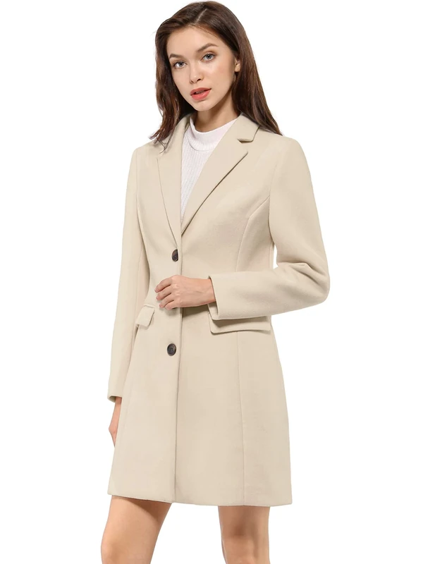 Allegra K Women's Notched Lapel Single Breasted Outwear Winter Coat Cream White M