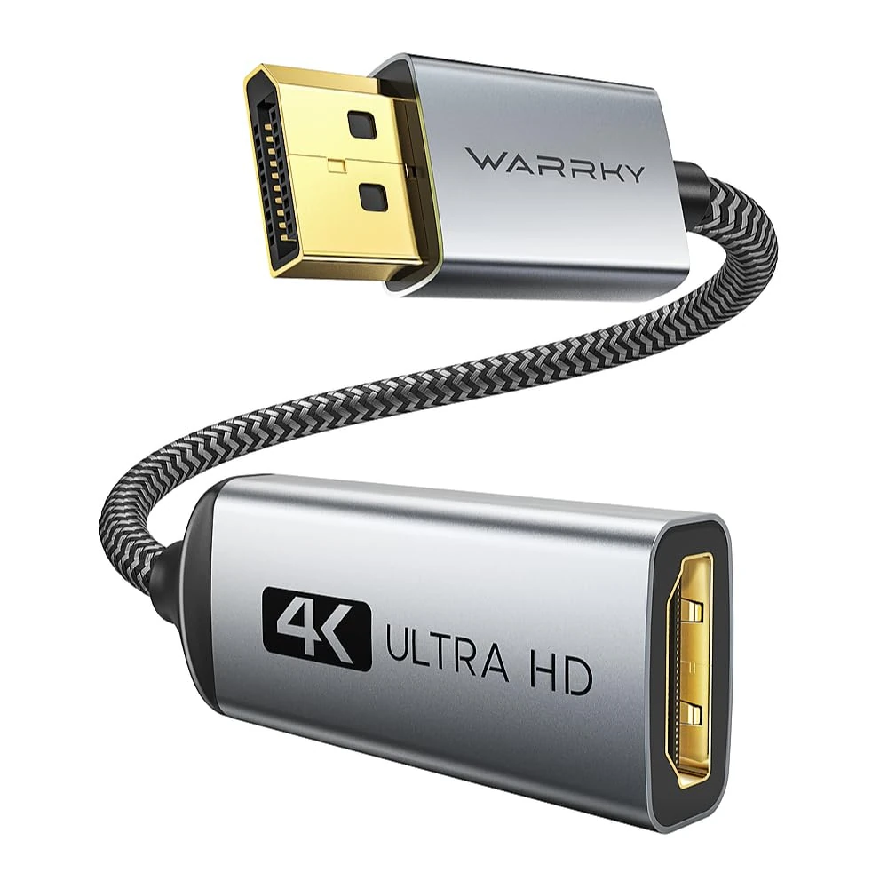 WARRKY 4K DisplayPort to HDMI Adapter, Display Port to HDMI Port, [1440P@60Hz, 1080P@120Hz] No-Latch Uni-Direction DP Computer to HDMI Monitor Converter, Compatible with Lenovo, Dell, HP, Asus, etc