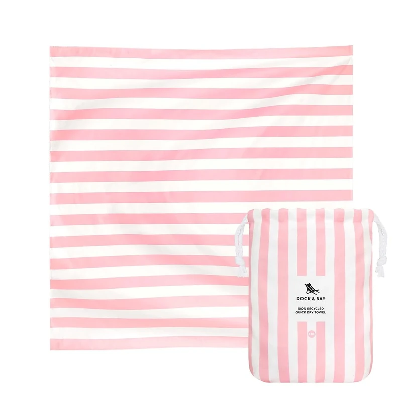 Dock & Bay Quick Drying Towel - for Sports & Gym - Compact, Lightweight - 100% Recycled - Includes Bag - Cabana Light - Malibu Pink, Double Extra Large (180x200cm, 70x78)