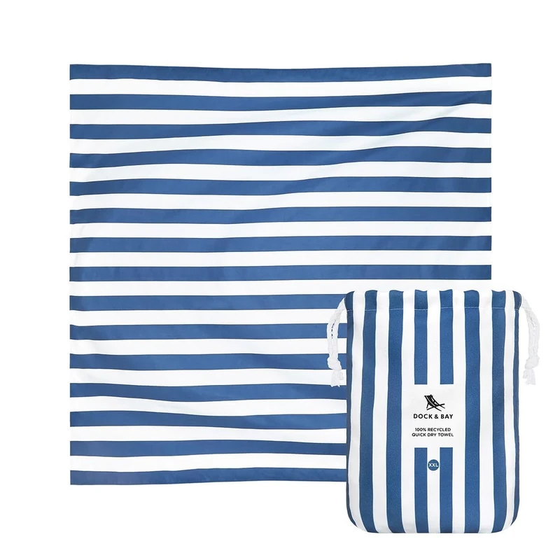 Dock & Bay Quick Drying Towel - for Sports & Gym - Compact, Lightweight - 100% Recycled - Includes Bag - Cabana - Whitsunday Blue, Double Extra Large (180x200cm, 70x78)