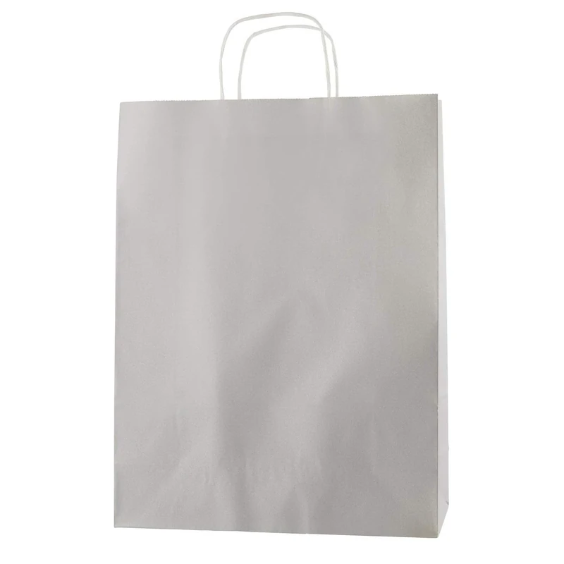Thepaperbagstore 100 Light Grey Paper Bags with Handles - Colourful Paper Gift Bags for Adults and Kids - Paper Carrier Bags for Shopping, Party, Birthdays and Weddings 32x12x41cm