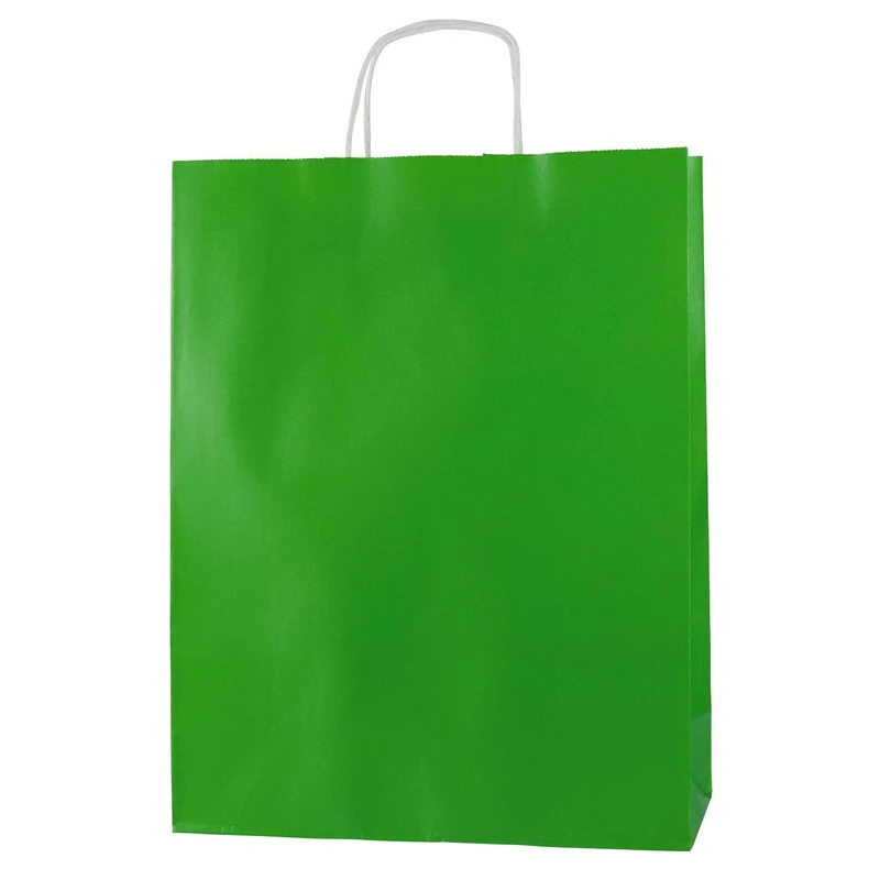 Thepaperbagstore 100 Green Paper Bags With Handles - Colourful Paper Gift Bags for Adults and Kids - Paper Carrier Bags for Shopping, Party, Birthdays and Weddings 32x12x41cm