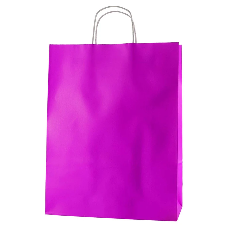 Thepaperbagstore 100 Fuchsia Paper Bags With Handles - Colourful Paper Gift Bags for Adults and Kids - Paper Carrier Bags for Shopping, Party, Birthdays and Weddings 32x12x41cm