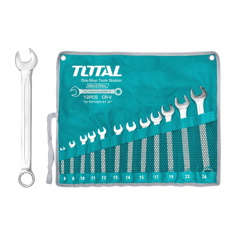 Total - 12-Piece Combination Spanner Set | Sizes 6-24 mm | Chrome Vanadium for Durability | Tightening Hex Head Nuts & Bolts | Ergonomic Grip, Blue, Default, Alloy Steel - Image 1