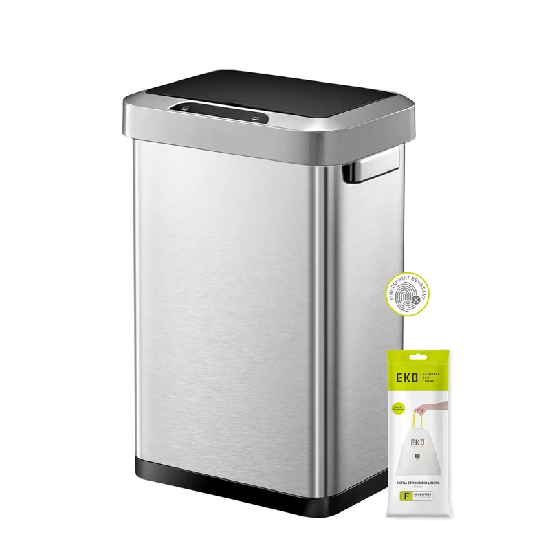 EKO Horizon Sensor Bin 45L, Touchless Automatic Rubbish Bin, Soft Close, Perfect for Kitchen & Home, Stainless Steel