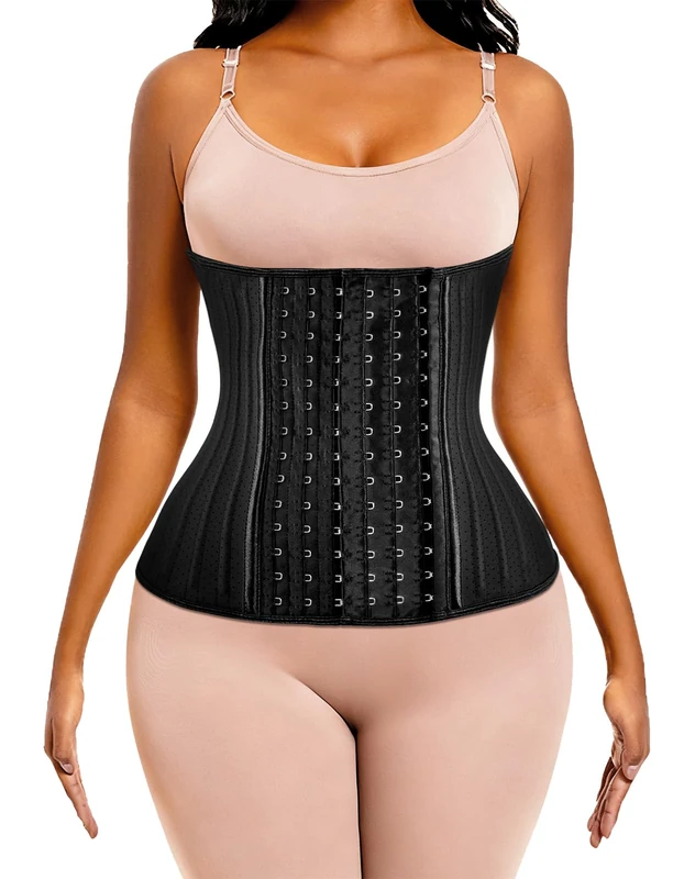 ECOWALSON Waist Trainer for Women Corset Cincher Body Shaper Girdle Trimmer with Steel Bones Extender - black - XXX-Small
