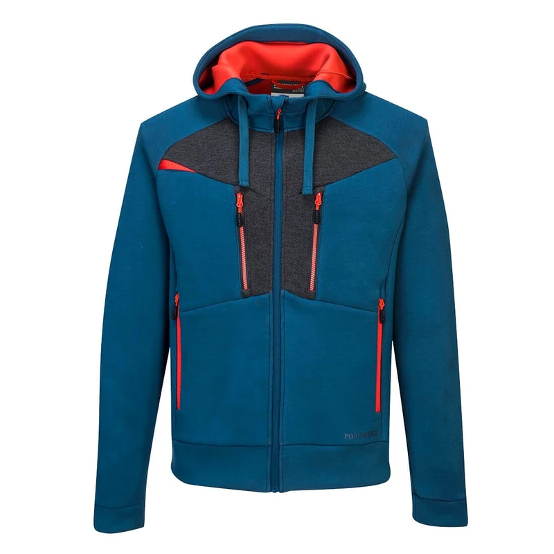 Portwest DX472 DX4 Zipped Lightweight Work Hoodie with Pockets - Reflective Breathable Stretch Workwear, Metro Blue, S
