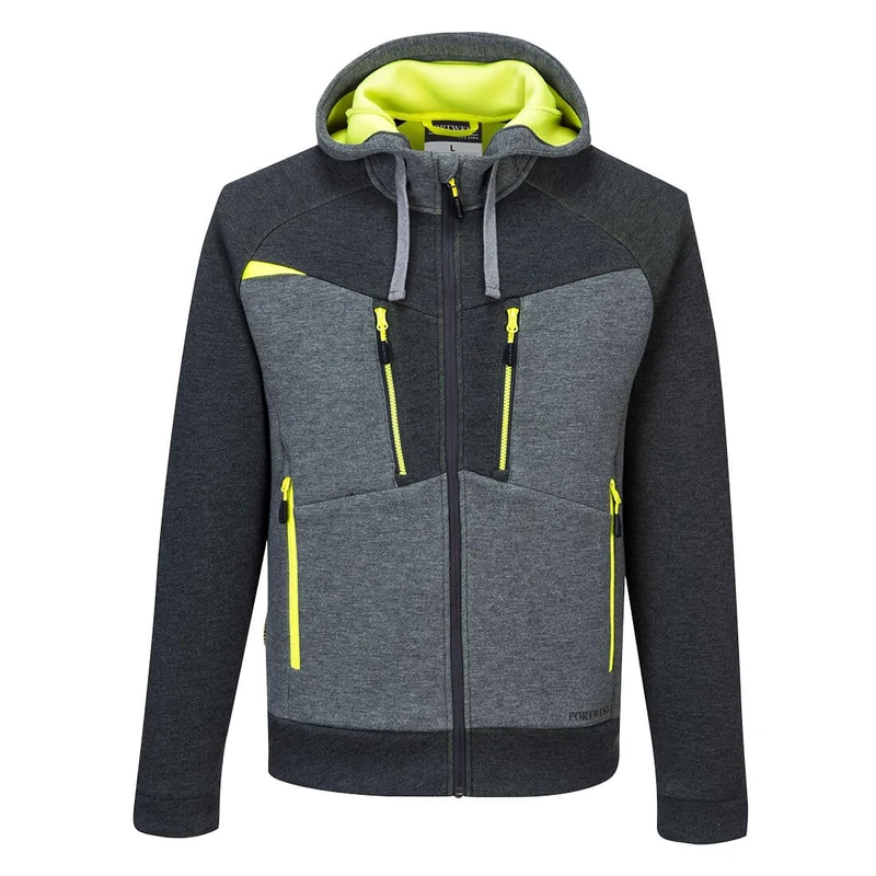 Portwest DX472 DX4 Zipped Lightweight Work Hoodie with Pockets - Reflective Breathable Stretch Workwear, Metal Grey, M