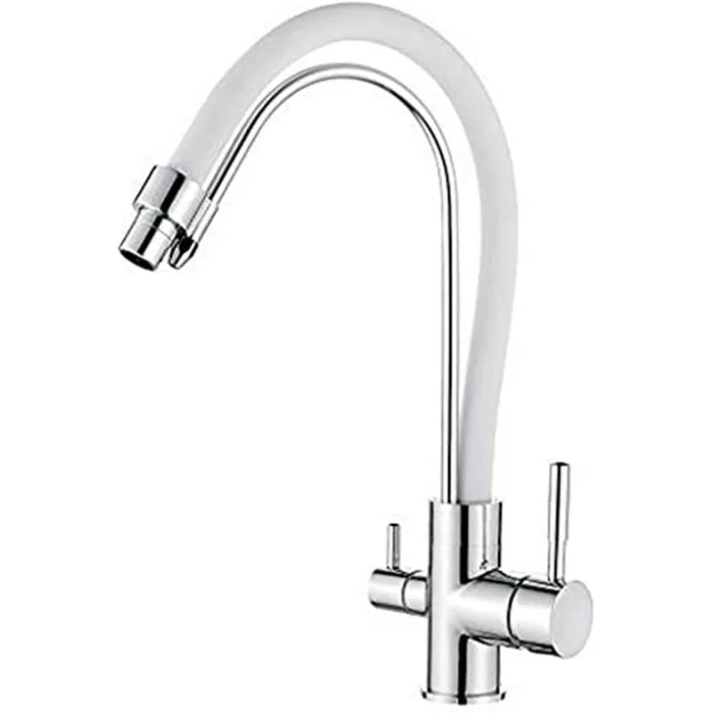 Ibergrif, Kitchen Tap with Flexible Spout, 3 in 1 Sprayer for Sink Mixer and Water Filter Purifier, White