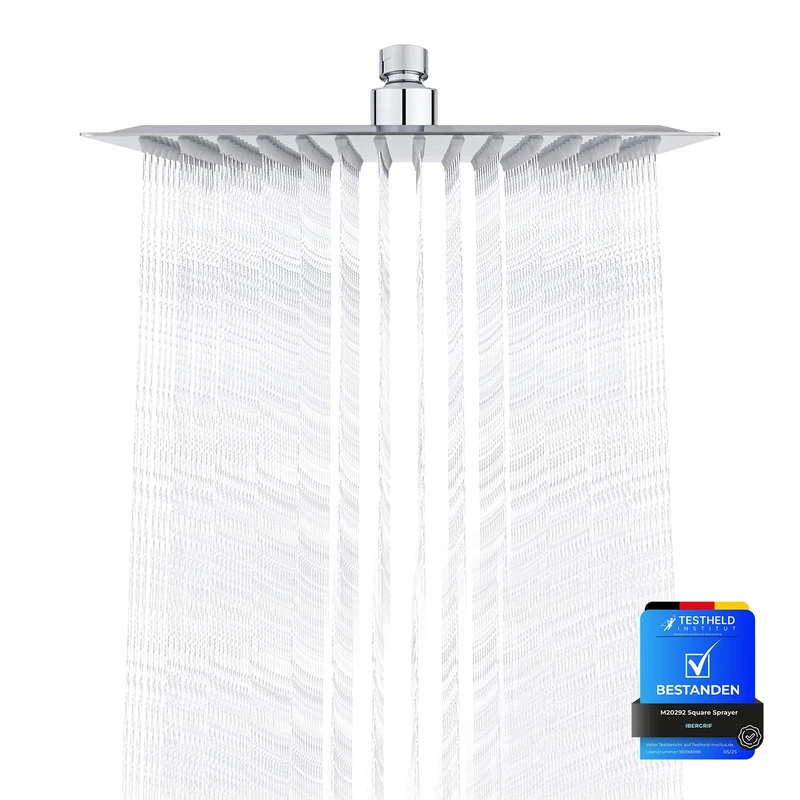 Ibergrif M20292 Rain Shower Head, 8 Inch Square Fixed Showerhead, 304 Stainless Steel Ultra Thin Top Spray Shower Head with 100 Silicone Jets for Bathroom, Chrome