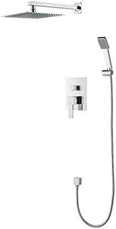 Ibergrif Gold - Square Concealed Rainfall Shower System, Mixer Tap Set, Chrome