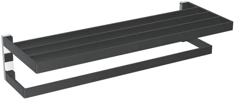 Ibergrif Soto, Square Towel Rail with Shelf, Wall Mounted Black Bathroom Rack, Brass, M36124B