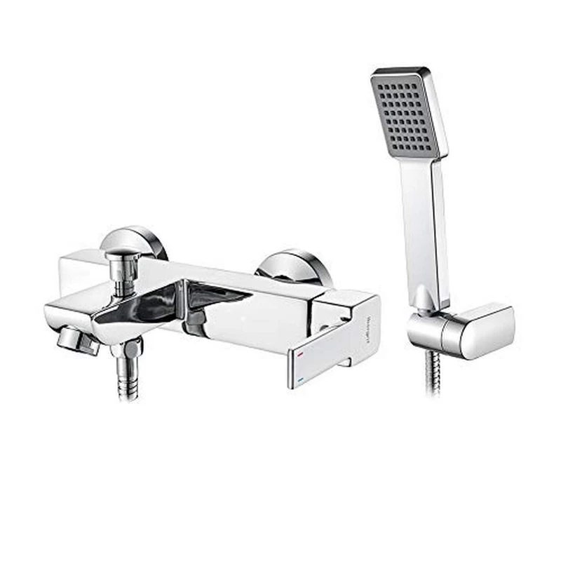Ibergrif Square - Bathtub Shower Mixer Tap with Hand Shower, Shower Holder and Hose, Chrome