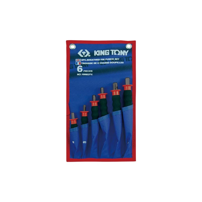 KING TONY 1006GPN Alloy Steel Sheathed Pin Punch Set, 6 Pieces