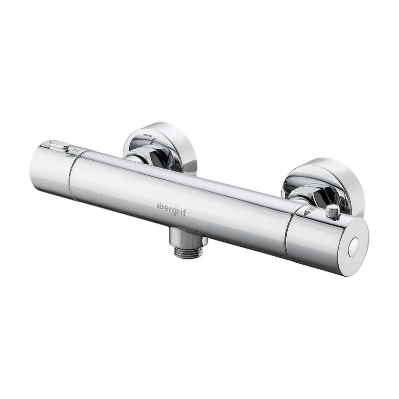 Ibergrif M21805-1 Thermostatic Shower Mixer Bar Two Outlet, Wall Mounted Shower Mixer Tap,Anti-Scald, Bottom 1/2" BSP, Chrome, Silver