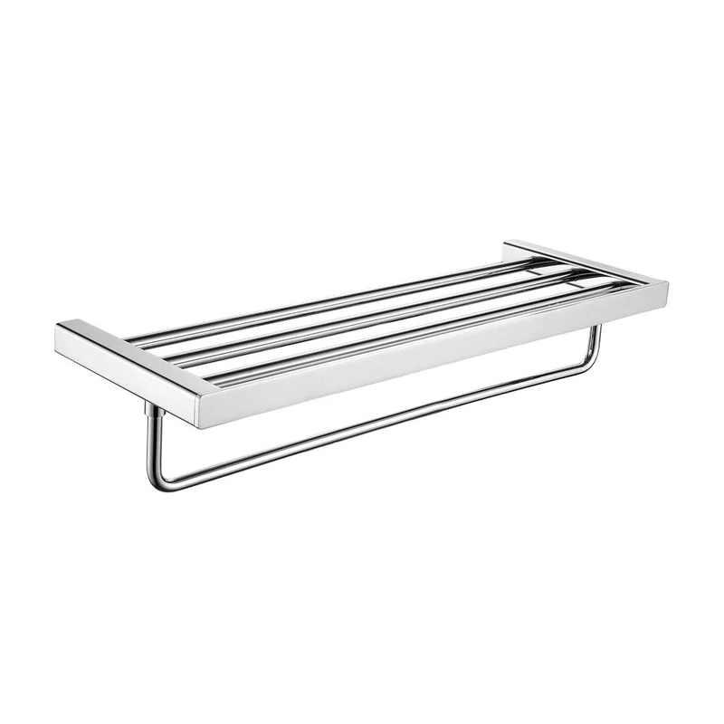Ibergrif Plinto, Square Towel Rail with Shelf, Wall Mounted Bathroom Rack, Brass, Chrome