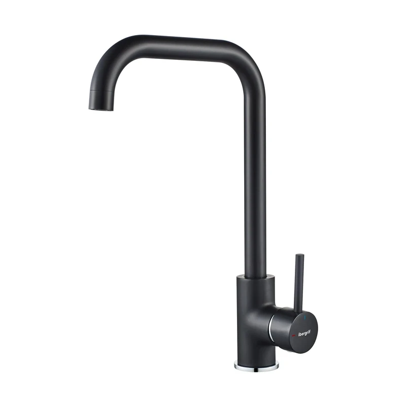 Ibergrif Kitchen Tap, Kitchen Taps Sink with High Spout, 360° Swivel Single Handle Lever Faucet, Dual Control Hot and Cold, Black, M22105B