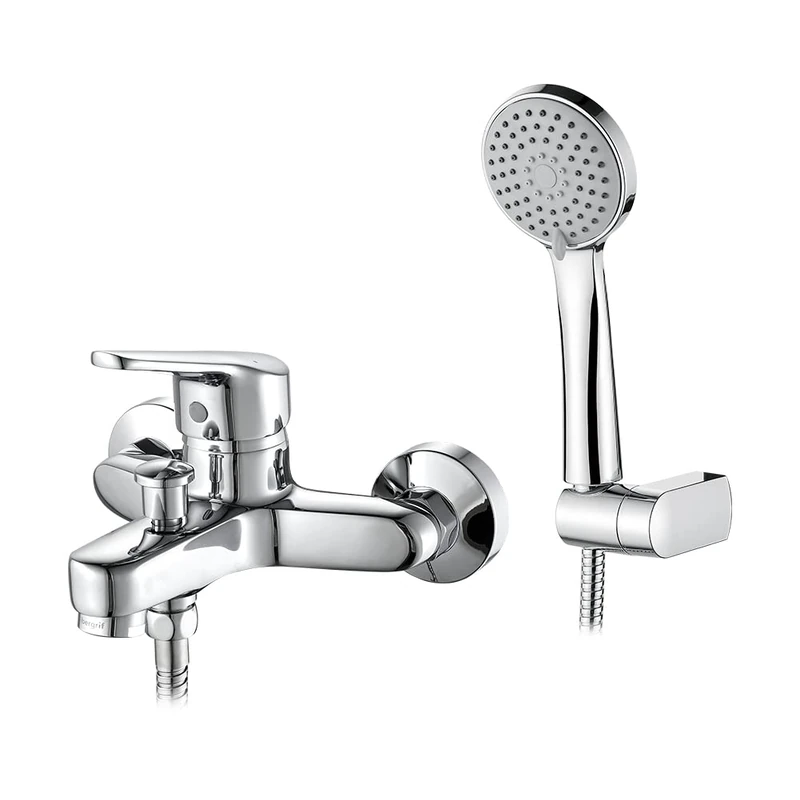 Ibergrif Roma - Tub-Shower Mixer Tap with Handset, Hose, Holder, Chrome