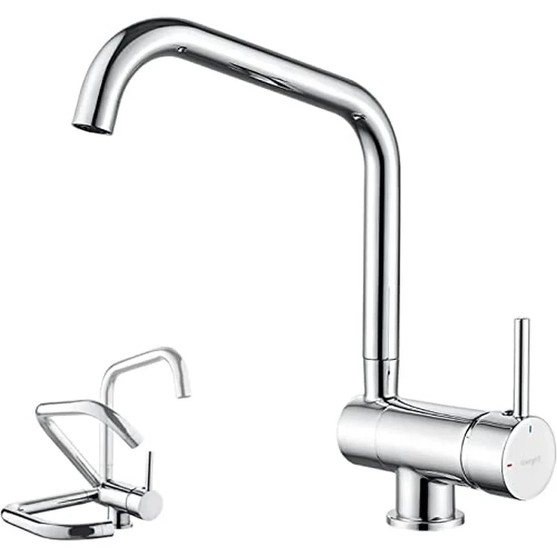 Ibergrif, Folding Kitchen Tap with Rotation Spout, Sink Mixer Ideal for Window Installation, Chrome