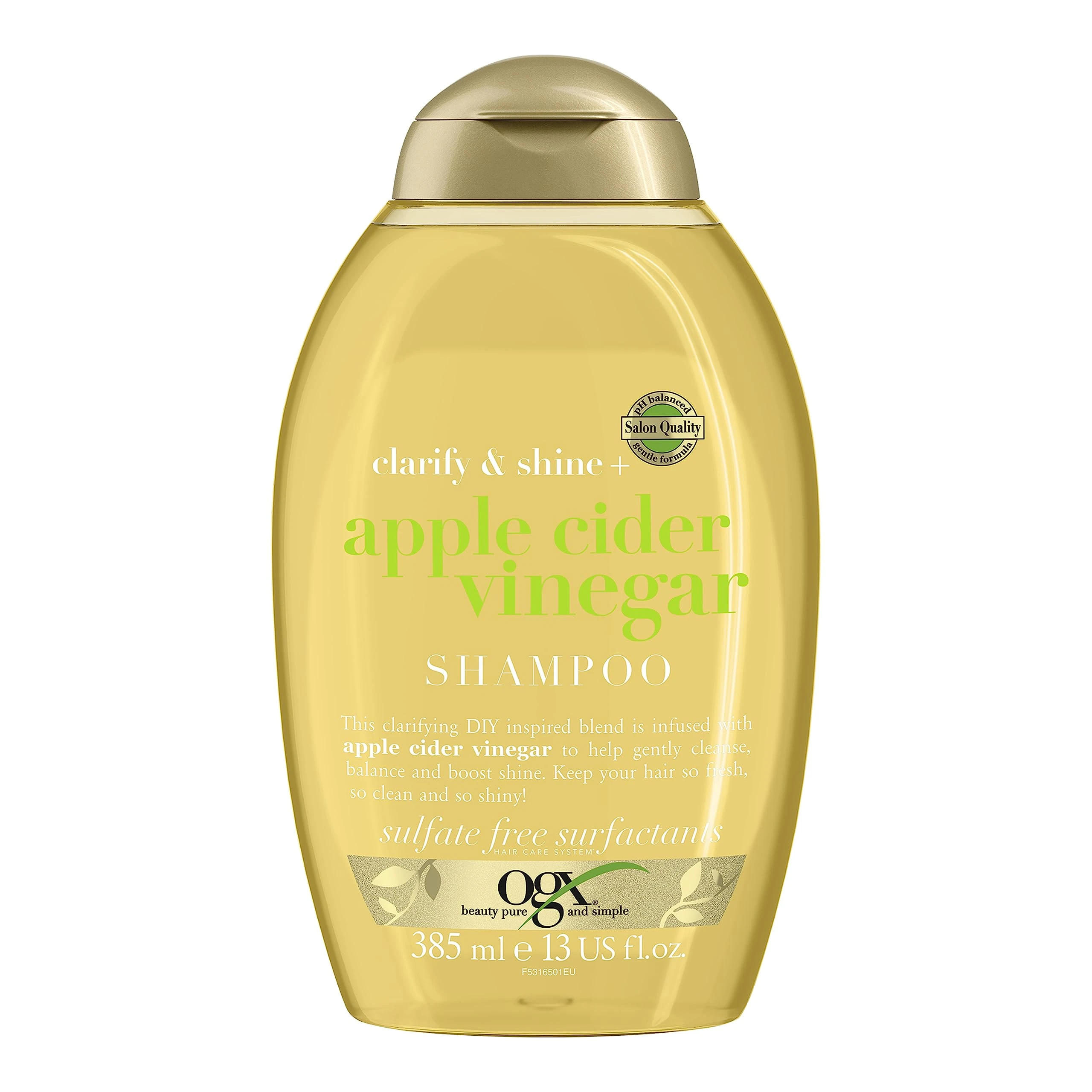 OGX Clarify & Shine with Apple Cider Vinegar Shampoo, Cleanses, Balances and Boosts Shine, Keeps Hair Fresh, Clean and Shiny, Sulfate Free, 385ml