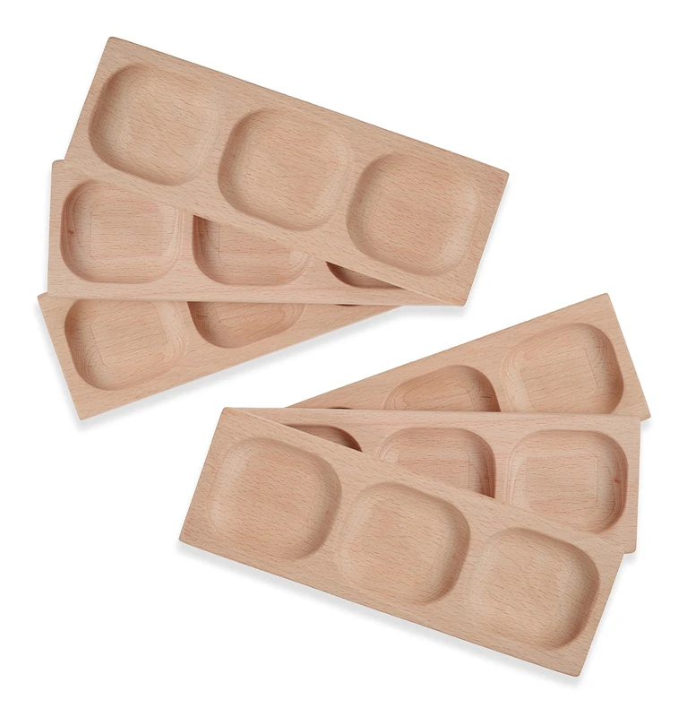 Yellow Door 3-Pebble Word-Building Tray | Set of Six three section wooden trays to create CVC words | ABC Spelling | Educational Toy for kids age 2 3 4 5 | literacy | phonics blend and segment