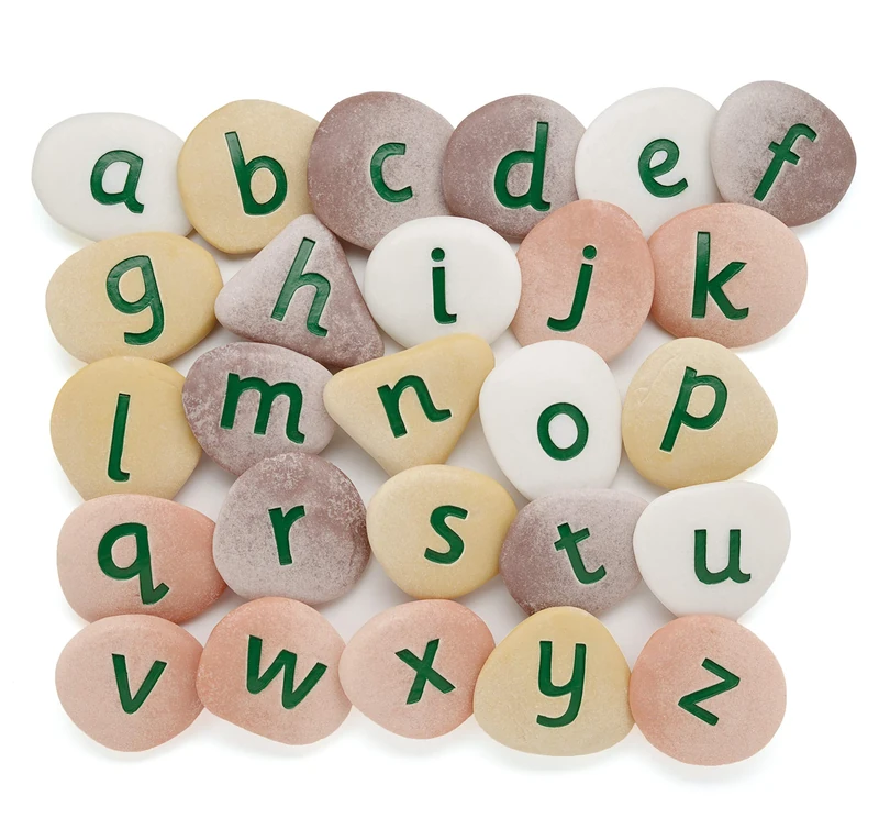 Yellow Door Jumbo Lowercase Alphabet Pebbles | ABC Spelling large lowercase letter Stones | Educational Toy for kids age 2 3 4 5 | Durable Outdoor Learning | Set of 26 | phonics and CVC words