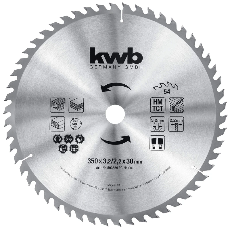 kwb 593559 Building Circular Saw Blade 350 x 30, Saw Blade for Table Circular saws, Alternating Tooth for Medium cuts, Z-54 Teeth - Image 1