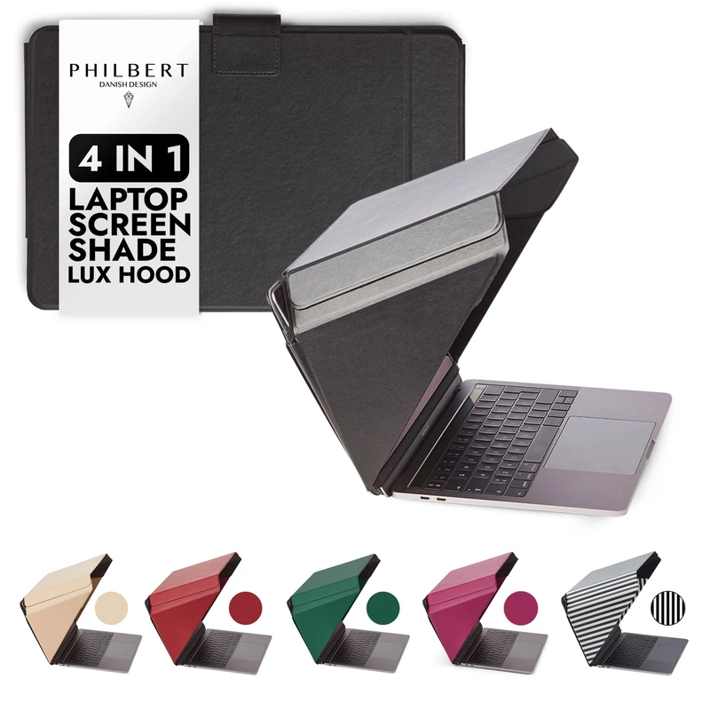 Philbert Design Sun Shade and Privacy Lux Hood | Universal for 12"-13"-14" Laptops | Black | Eco-Friendly Materials | Glare Reduction | Heat Resistant | Foldable/Portable | Patent no. D790551