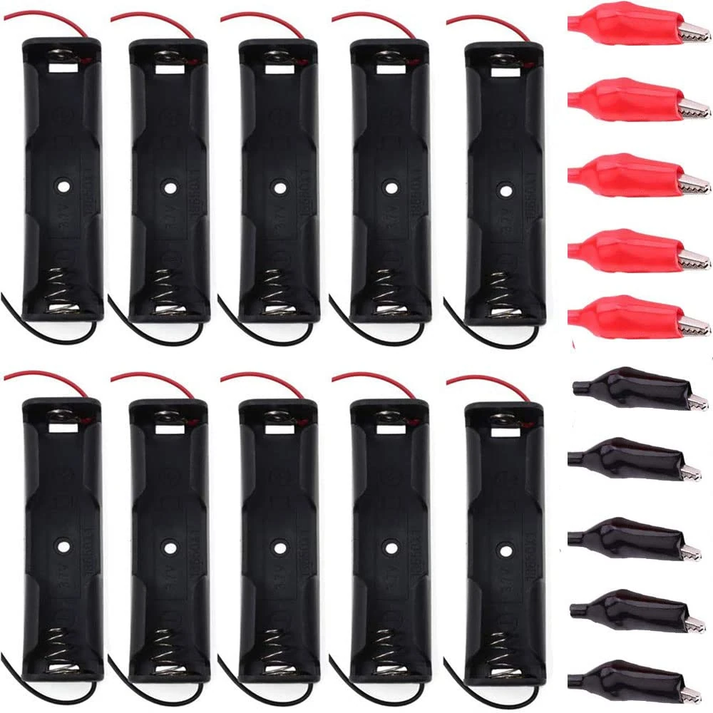 RUNCCI-YUN 10 pcs 18650 3.7V Plastic Battery Holder with Wire（Black）+10 pcs Metal Insulation Clip Battery Alligator Clip Clamps