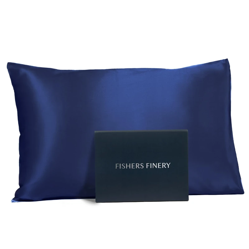 Fishers Finery 25mm 100% Pure Mulberry Silk Pillowcase, Good Housekeeping Winner (Navy, Standard)