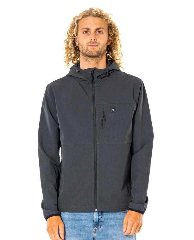Rip Curl Men's Elite Anti Series Hooded Wind Breaker, Water Repellent Jacket, Black, S