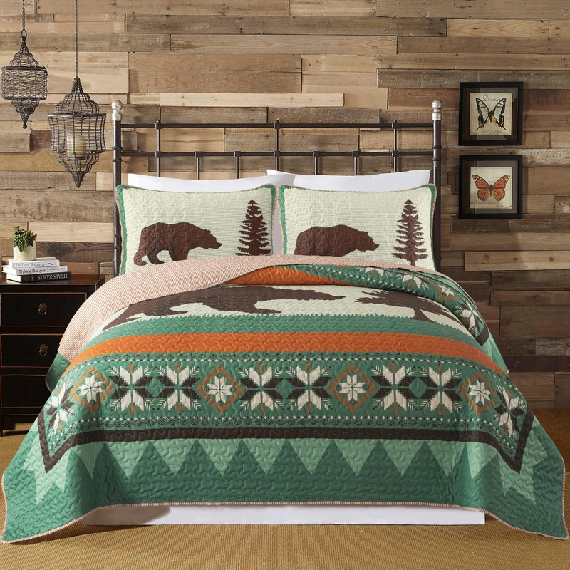 Soul & Lane - Rustic Bear Quilt Set, Cabin Bedding, Queen with 2 Shams