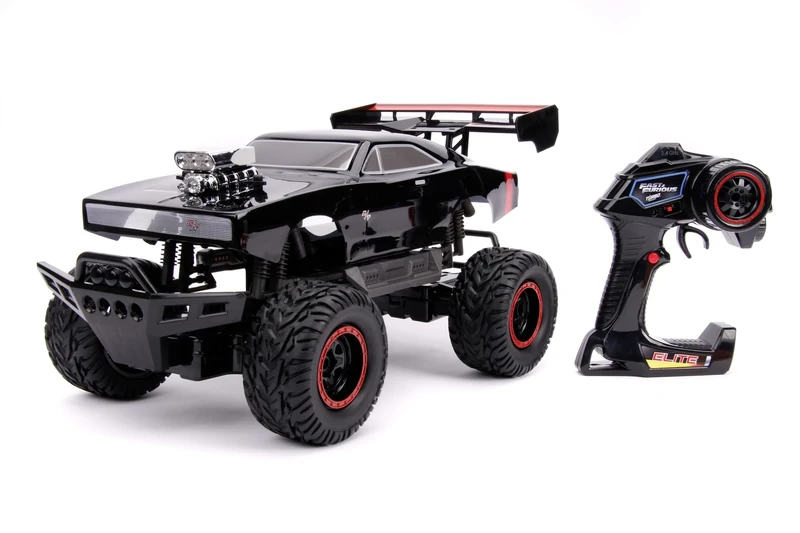Jada Toys Fast & Furious RC Car, 1970 Dodge, 4x4 Four Wheel Drive, Remote Controlled Car, Turbo Function, 2 Channel Radio Remote Control, USB Charging Function, Includes Batteries, 1:12, Black