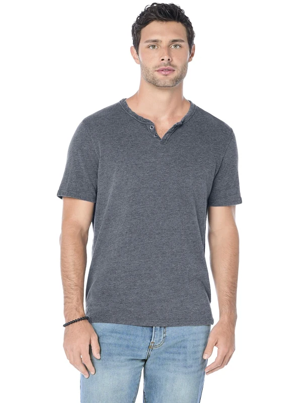 Lucky Brand Men's Venice Burnout Notch Neck Tee Shirt T, Jet Black, Medium