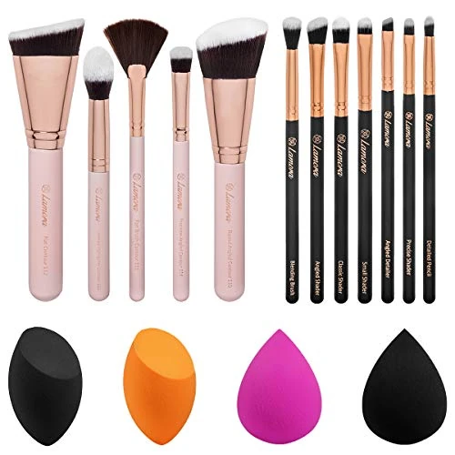 5 pc Contour brush Set Plus 7 pc Eyeshadow Brushes Plus 4 pc Beauty Makeup Sponges