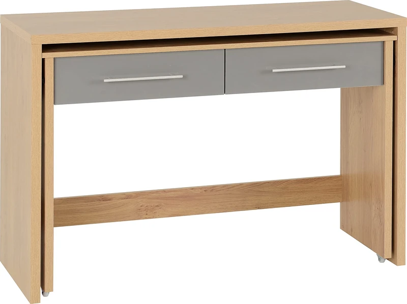Seconique Seville 2 Drawer Slider Desk in Grey Gloss/Light Oak Effect Veneer