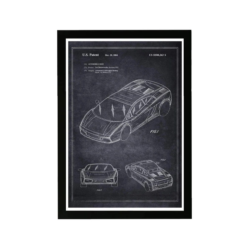 Wynwood Studio Sports Cars and Automobiles Man Cave Framed Wall Art Painting Photography Print 'Lamborghini Gallardo' Supercar Home Décor for Men, Gearheads,in Black and White,19x13 by Wynwood Studio